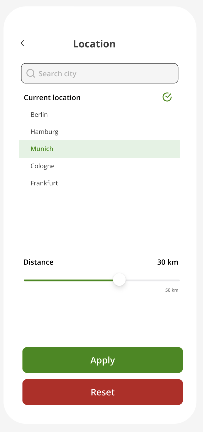 SWAP location settings screen